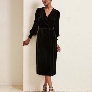 Garnet Hill ~ new ~ Black Velvet Wrap Midi Dress in size 12